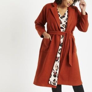 ELOQUII Robe Coat Wool Blend in Malbec